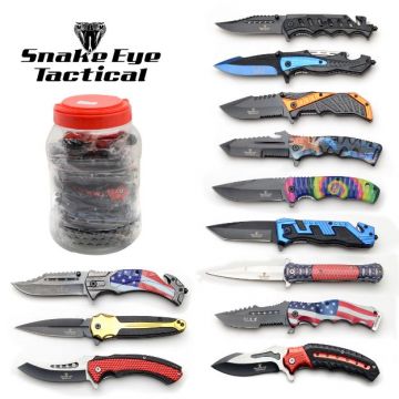 Jar Knife Snake Eye Jar Of Pocket Knives - 24 Knives In Counter Display Jar